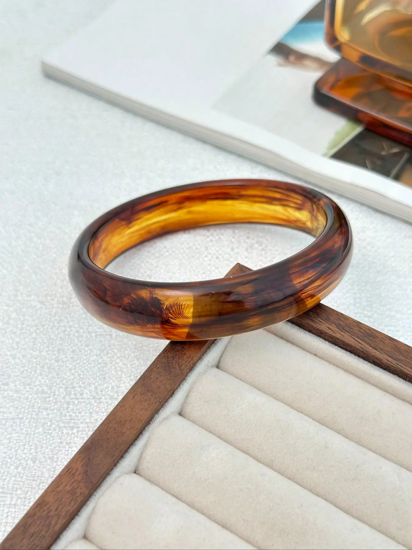 Vintage Resin Amber Acrylic Bracelet Set, High Quality Bracelet, Women's Fashion Stackable Cuff Bracelets, Daily Wear Jewelry, Multiple Colors Available