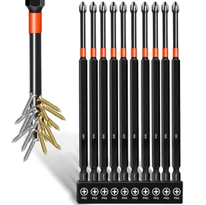 10-Pack Phillips Bits #2 Impact, 6-Inch Long  Phillips  Drill &  Bits, PH2  S2 Steel 1/4" Hex Shank for Impact Drivers, Professional & DIY Use