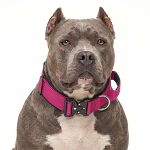 Heavy Duty Tactical Dog Collar for Pitbull American Bully Strong Pullers No Pull K9 Military Training Gear with Quick Release Metal Buckle Control Handle Adjustable Thick Webbing for Medium Large Dogs Outdoor Walking