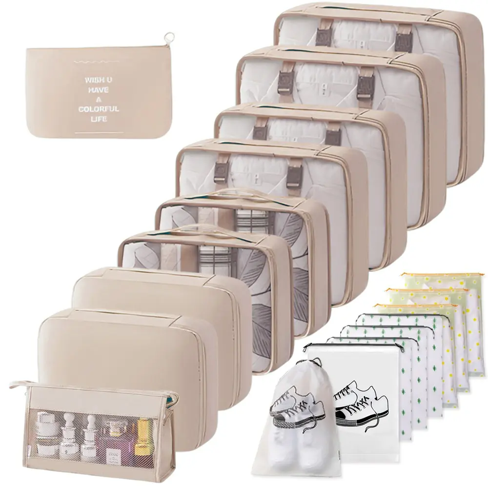 18pcs Travel Organizer Bag Set, Travel Accessories, Travel Essentials, Travel Clothes Organizer, Packing Cubes with Washbag, Clothing & Undewear Bags, Drawstring & Toiletry Bags, Ideal for Backpacks & Suitcases