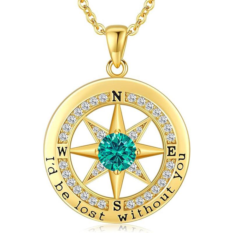 Personalized 12 Birthstone Compass Necklace | 925 Sterling Silver with Gold/Rose Gold/White Gold Plating + Zircon, Birth Month Jewelry for Women, Ideal Birthday Gift