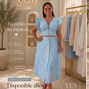 YES Boutique Blue Floral Lace Crop Top & Midi Skirt Set Elegant Lace Two-Piece Skirt Set Light Blue Skin Repair