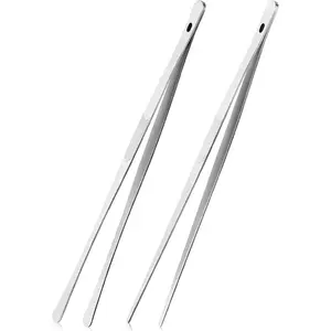 Kitchen Cooking Tongs Tweezers - 2 count 12" Stainless Steel Kitchen Utensils, Metal Fine Tweezers Tongs with Precision Serrated Tips for Chef, Serving , Grill, Culinary, Pasta, Salad, BBQ