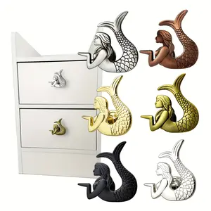 2-Piece Golden Mermaid-Shaped Drawer Handles, Easy-to-Install Hardware with Screws for Cabinets, Wardrobes