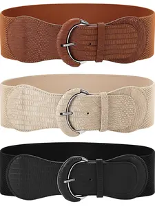 3Pcs/Set Women Wide Elastic Belt for Dress,Women Stretchy Cinch Leather Belt for Ladies Dress Decoration (Black,Brown,Beige),Christmas Party Gifts,Hand Tools Kits