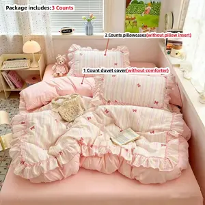 3pcs Bow Bedding Set, Includes 1 Duvet Cover and 2 Pillowcases（without comforter and pillow insert）, Soft Breathable Fabric, All Seasons Use, Soft Bedding Sets