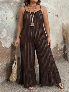 Plus Size Women's Sleeveless Striped Romper, High Waist Loose-Fitting Casual Jumpsuit, Summer Vacation & Daily Wear