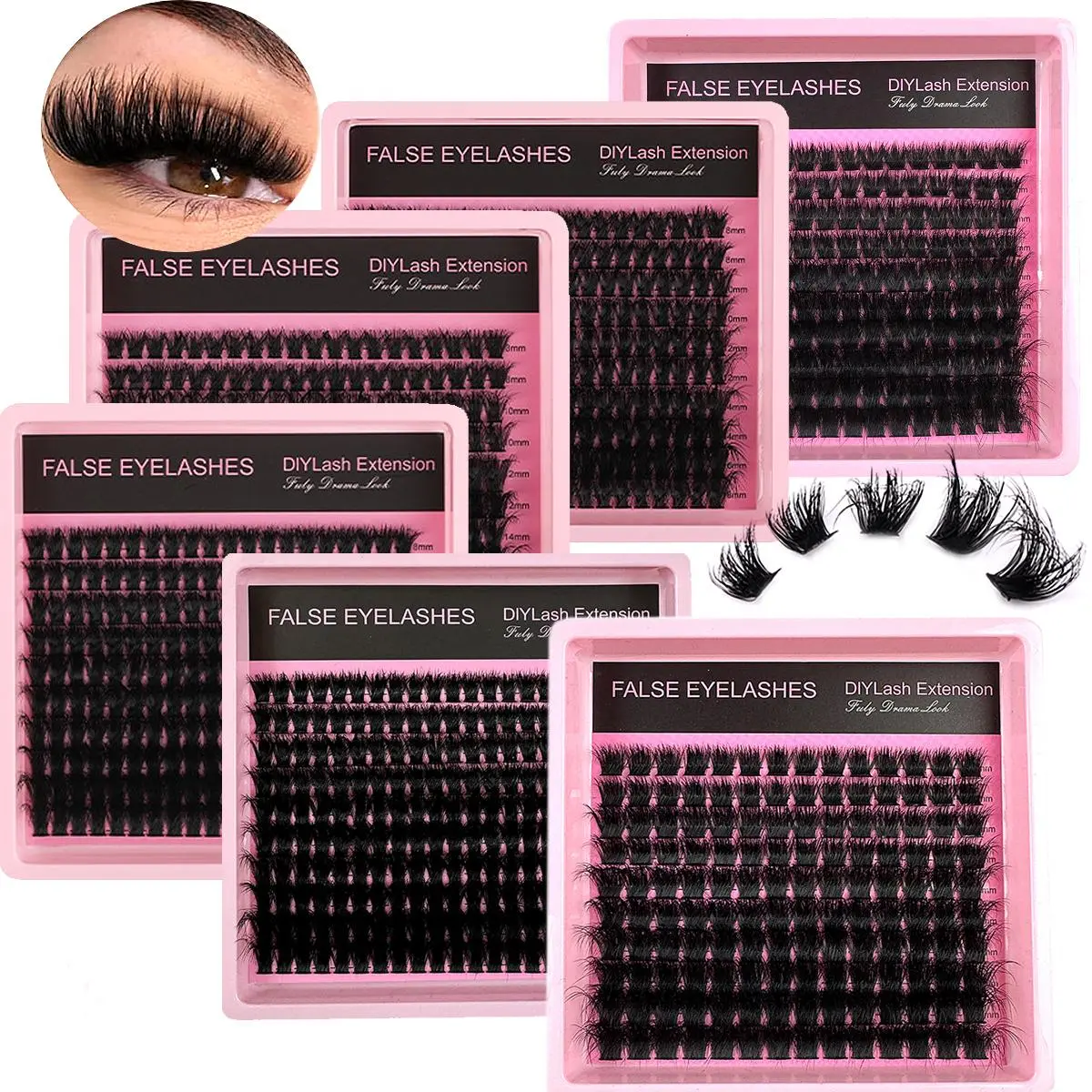 Mixed Length False Individual Eyelashes Kit, Fluffy Eyelashes, Separated False Eyelashes, 6 Boxes Natural Look Eyelash Extensions, Self Grafting Curling Fake Eyelashes for Eye Makeup Enhancement, Diy Eyelash Extensions, False Eyelash Set