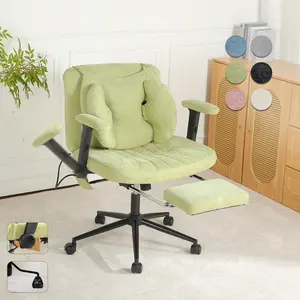 SOUTTEE Armrest Casters Office Chair with Pneumatic Lumbar Support and Retractable Footrest, Height-adjustable, Featuring A Wide Seat Cushion Design. Ideal for Home Offices, Meditation, and Dressing Room Settings.