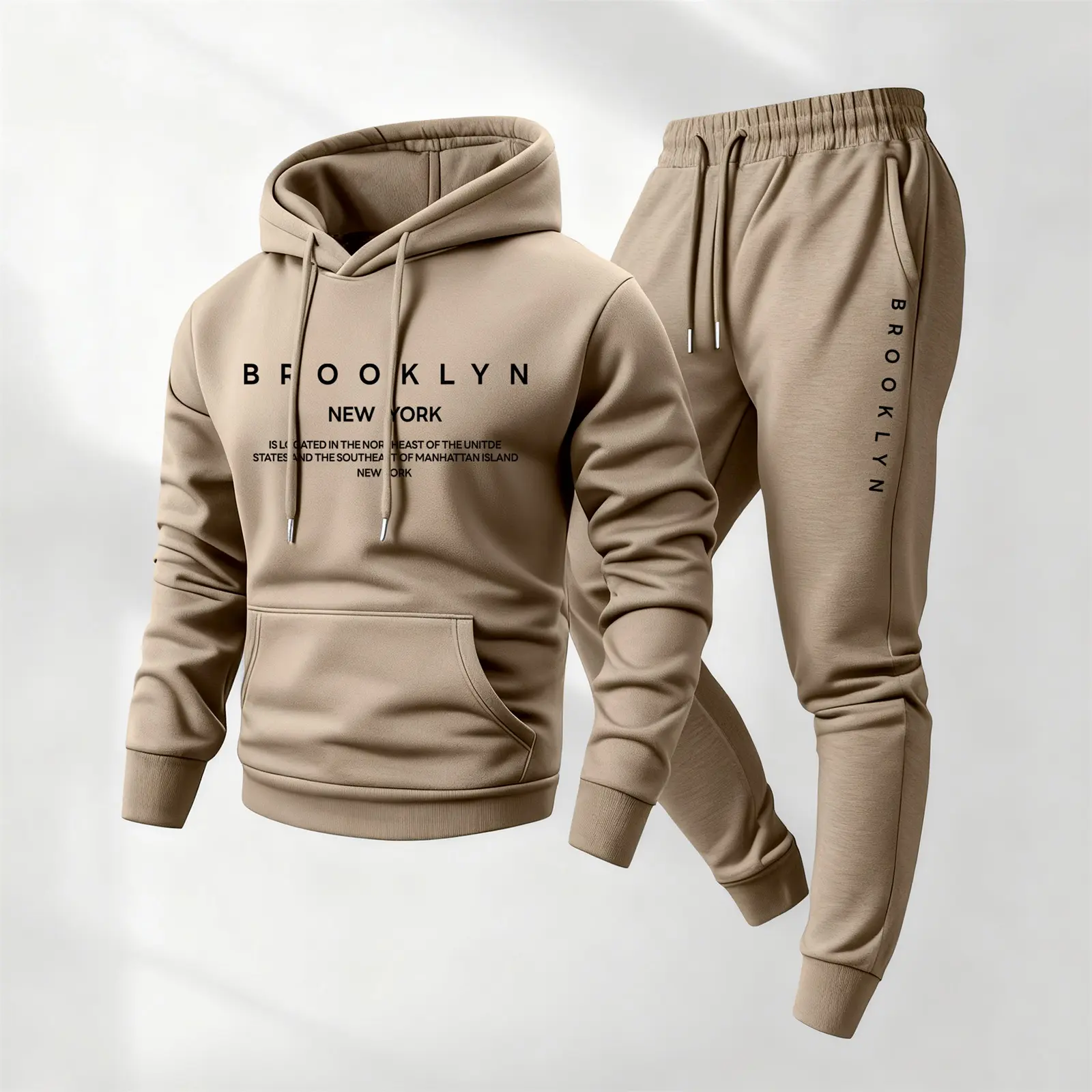 Men's 2-Piece Soft Brooklyn Printed Hoodie & Drawstring Sweatpants Tracksuit Set - Menswear Long Sleeve Athleisure Hooded Jacket & Trousers for Fall Winter Daily Indoor Use