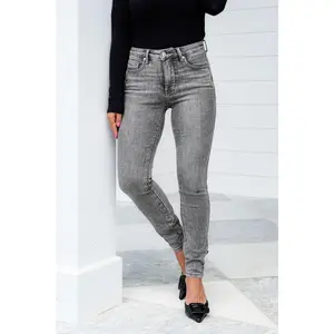 Judy Blue Smoke Show Mid Rise Grey Tummy Control Skinny Jeans with Shield Pockets