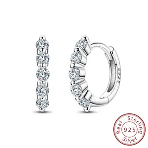MULA S925 Sterling Silver Classic Moissanite Hoop Earrings, 5 Brilliant Round Stones, Plated with White Gold, Elegant Jewelry Gift for Women & Girls, Perfect for Everyday & Special Occasions