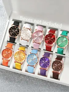 Women's Colorful Country Style Cute Classic Candy Colored Roman Numeral Quartz Watch Set, 10-14 Piece Collection, No Box Included, Fashionable Wristwatch