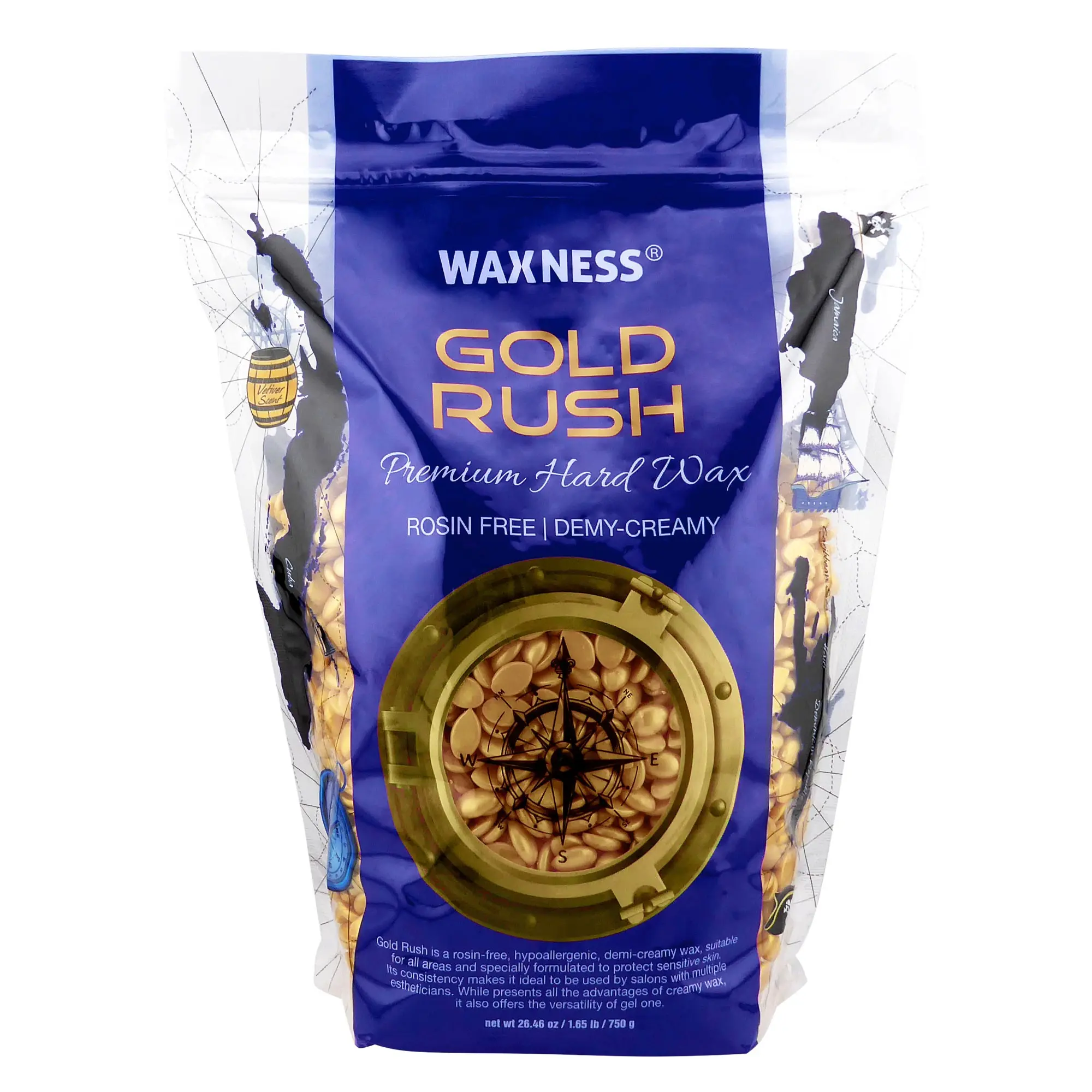 Waxness Premium Gold Rush Hard Wax 1.65 lb / 750 g For Hair Removal Safe Hair Remover Thermochromic Hard Wax