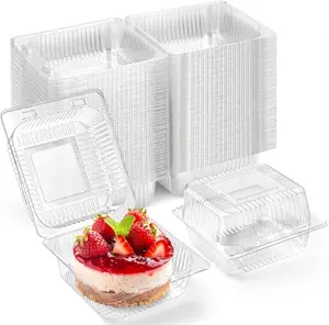 50 PCS Disposable cake boxes Clear Plastic Take Out Food Containers, Square Cake Slice Containers with Hinged Lids, Disposable To Go Boxes for Cookies Desserts Fruits Salads Sandwiches Crystal