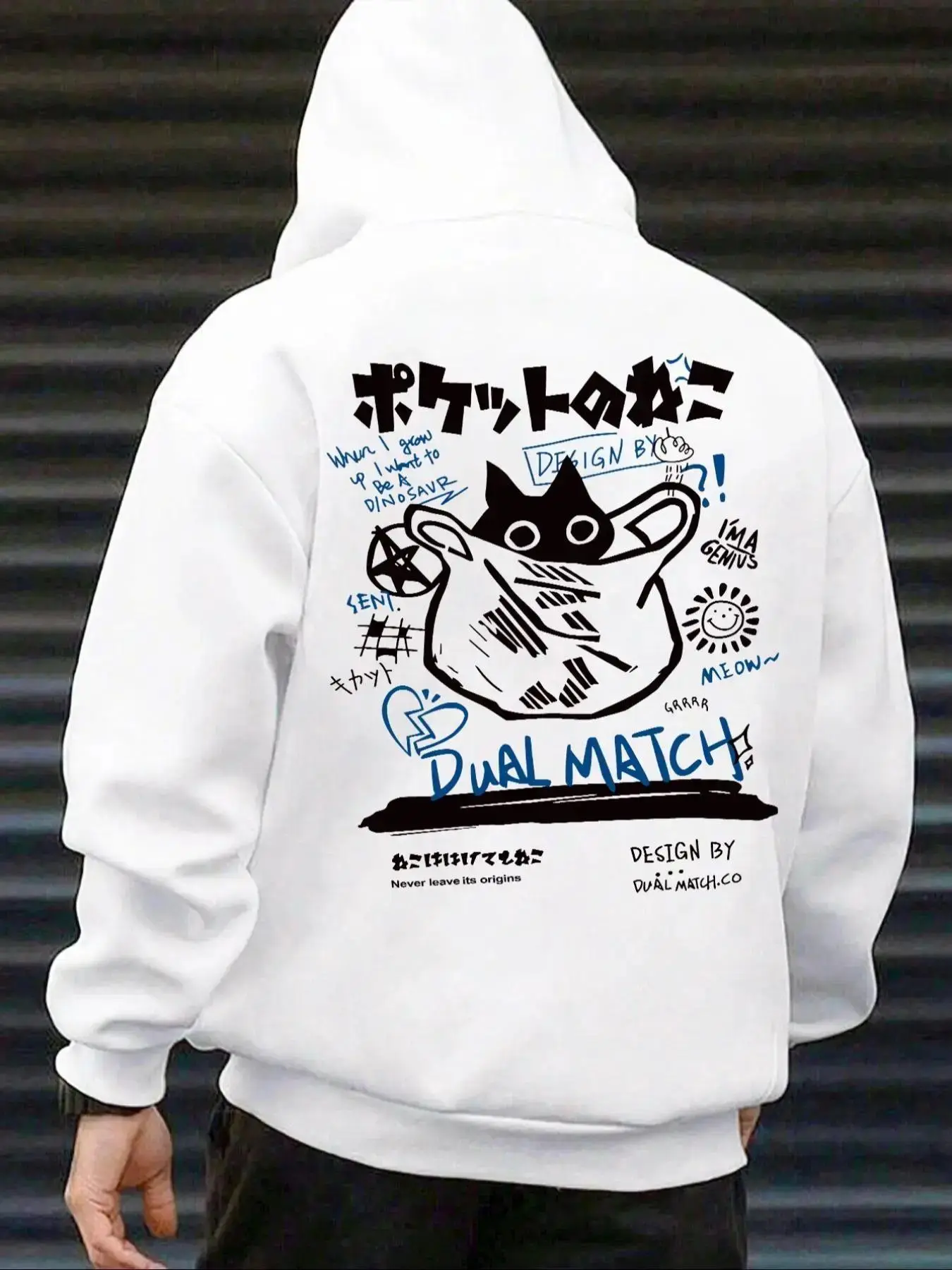 Cartoon Cat Graphic Hoodie Men Letter Print Pullover Hooded Sweatshirt Long Sleeve Drawstring Pocket Casual Streetwear Fashion Top Fall Winter Everyday Wear Gift for Men