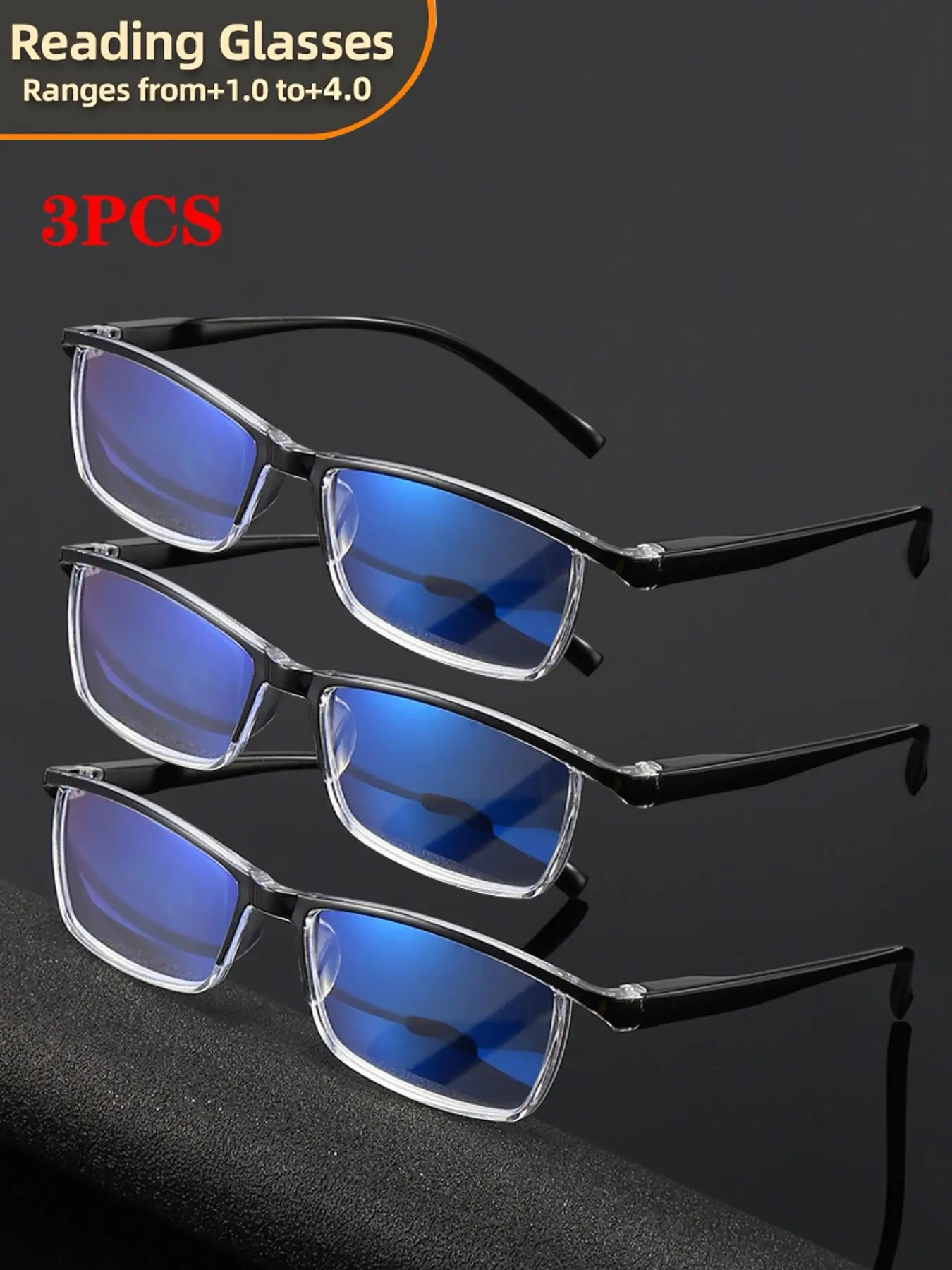 3pcs Ultralight Lightweight Clear Reading Glasses for Women and Men, Frame Glasses, Far Sighted Optical Glasses with +1.0 to +4.0 Magnification, Perfect Christmas Gifts