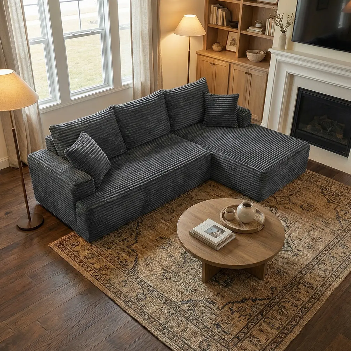 95" L-Shaped Modular Sectional Sofa, No-Assembly-Required Non-Rigid Combination Fabric Couch, Durable Soft-Pillow Big Comfy Boneless Cloud Sofa for Living Room, Holiday Indoor Furniture, Sofas Living Room