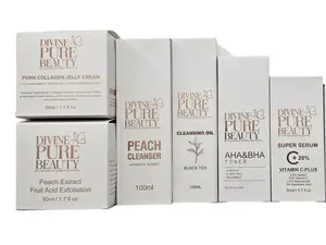 Divine Pure Beauty 8pc Skin Care Bundle - Cleansing Oil, Peach Exfoliant, AHA&BHA Toner, Stay-up Eye Cream, Super Serum, PDRN Salmon Gel, SPF50 Sunscreen - Gentle, Intensive Repair & Restore