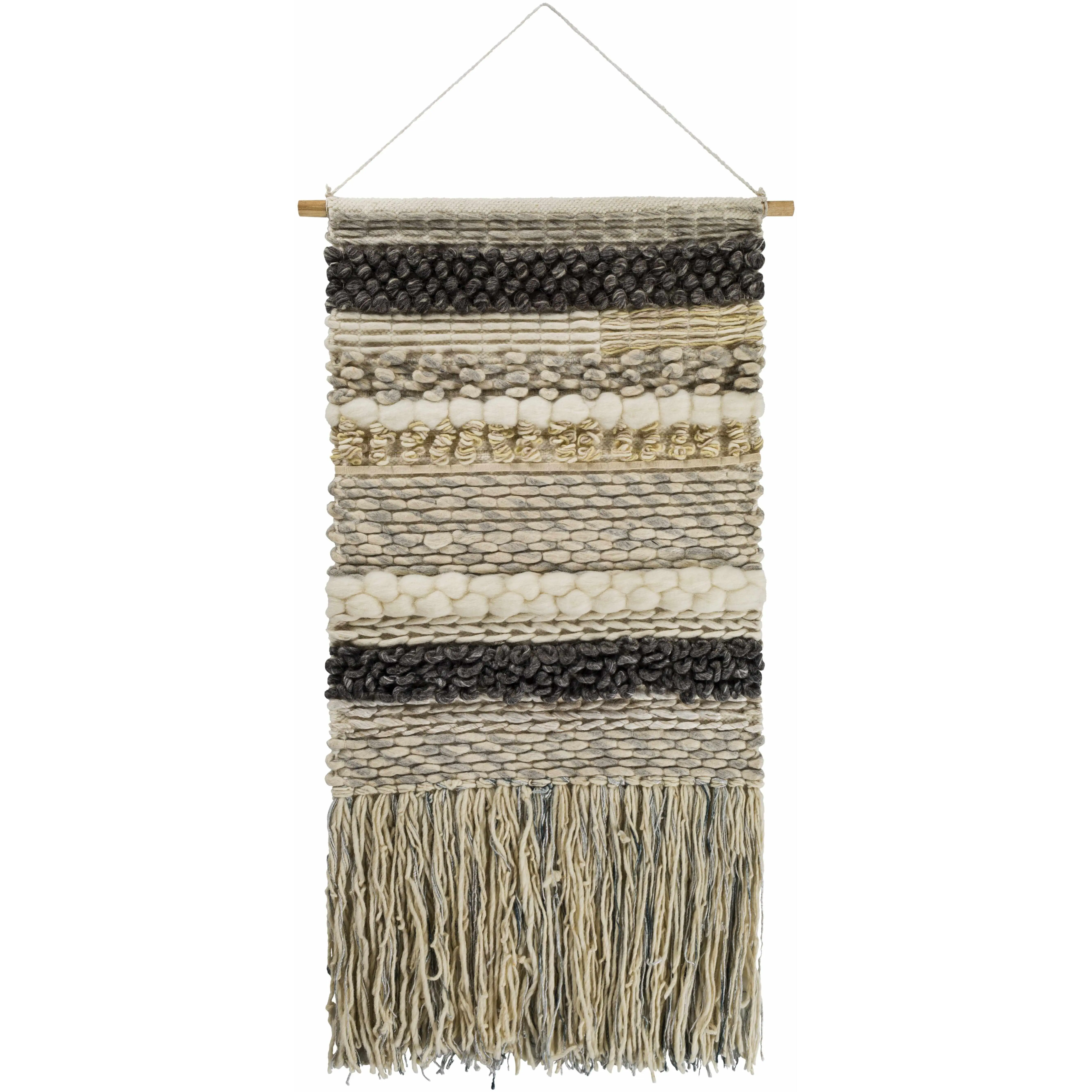 Kiefer Handwoven Wool Fringe Wood Hanging Tapestry - Boho Shabby Chic Home Decor Accent, Wall Decor, Home Textile Decoration, Tapestry Room Decor