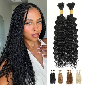 Boho Braiding Hair Deep Wave Bulk Hair for Braiding 24 Inch 4 Pcs(2 Packs) Synthetic No Weft Hair Extensions, Lightweight Durable for Black Women Crochet Braids, Party Festival Daily Wear Human,
