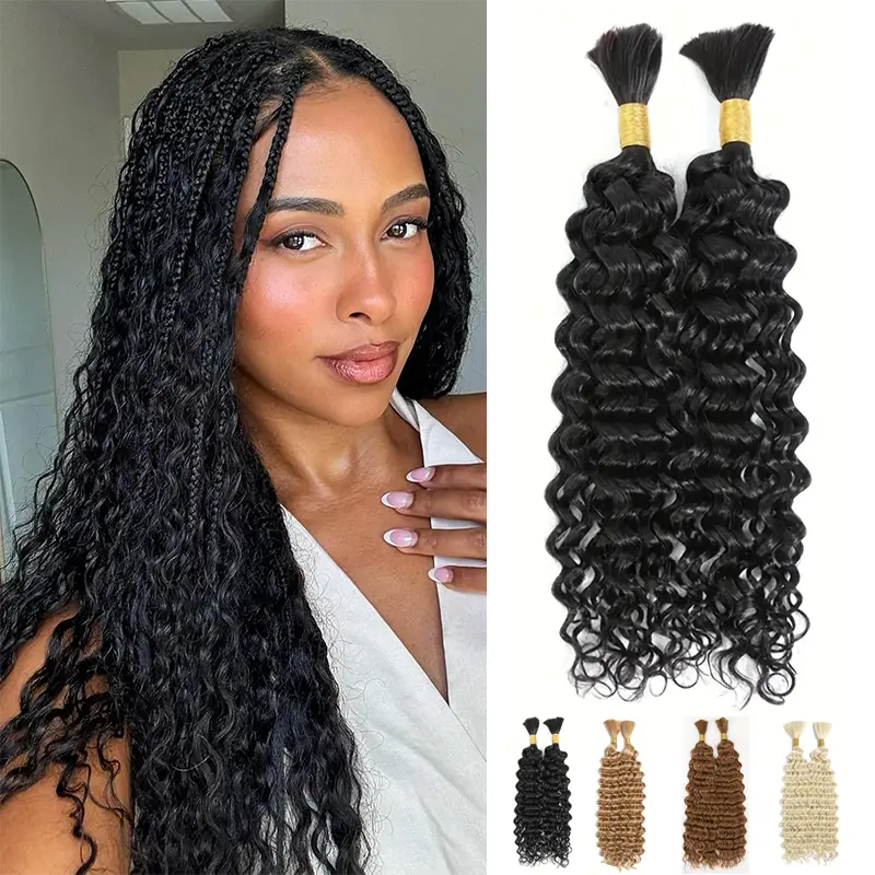 Boho Braiding Synthetic Hair Extensions & Pieces, 24-Inch Deep Body Wave No Weft Bulk Crochet Hair for Black Women, Lightweight Durable Tangle-Free (1B,27,30,613), Synthetic Hair Pieces, Hair Extension