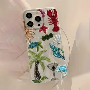 Beaded Lobster Patchwork Phone Case, Soft Shell Protection Cover for iPhone 17, 16pro, 15, 14, 13, 12, 11 Pro Max, Gift for Friends or Partner