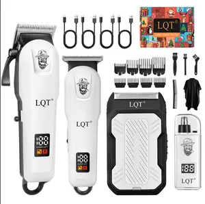 LQT Professional Men's Wireless Electric Hair Clipper-Trimmer-Shaver Combo Pack with LED Power Display, USB Charging, Adjustable Steel Blades for Precise Cut Grooming, Led Display