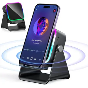 Wireless Induction Audio Speaker Stand, 5in1 Cellphone Holder, 3500mAh Rechargeable Emergency Power Bank,360° Adjustable Mobile Tablet Stand with Colorful Ambient Light Gifts for Men Women Mothersdaygift SummerVibes