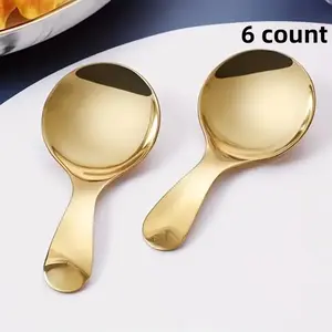 Stainless Steel Short Handle Spoon (6 Counts), Spoons Set, Elegant Golden Spoon for Desserts, Soups, Condiments, Tea, and Coffee, Kitchen Accessories, Utensils