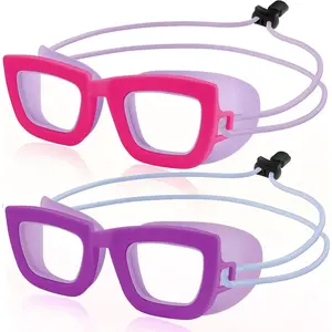 Swim Goggles, 2 Pack Toddlers Swimming Goggles Bungee Strap No Hair Pulling Anti-Fog/UV Pool Goggles for Age 3-10