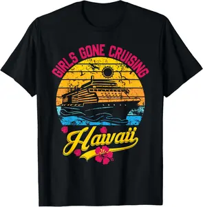 Hawaii Vacation Girls Trip Cruise Trip Girls Gone Cruising Cotton Summer Casual Shortsleeve Cotton T-Shirt