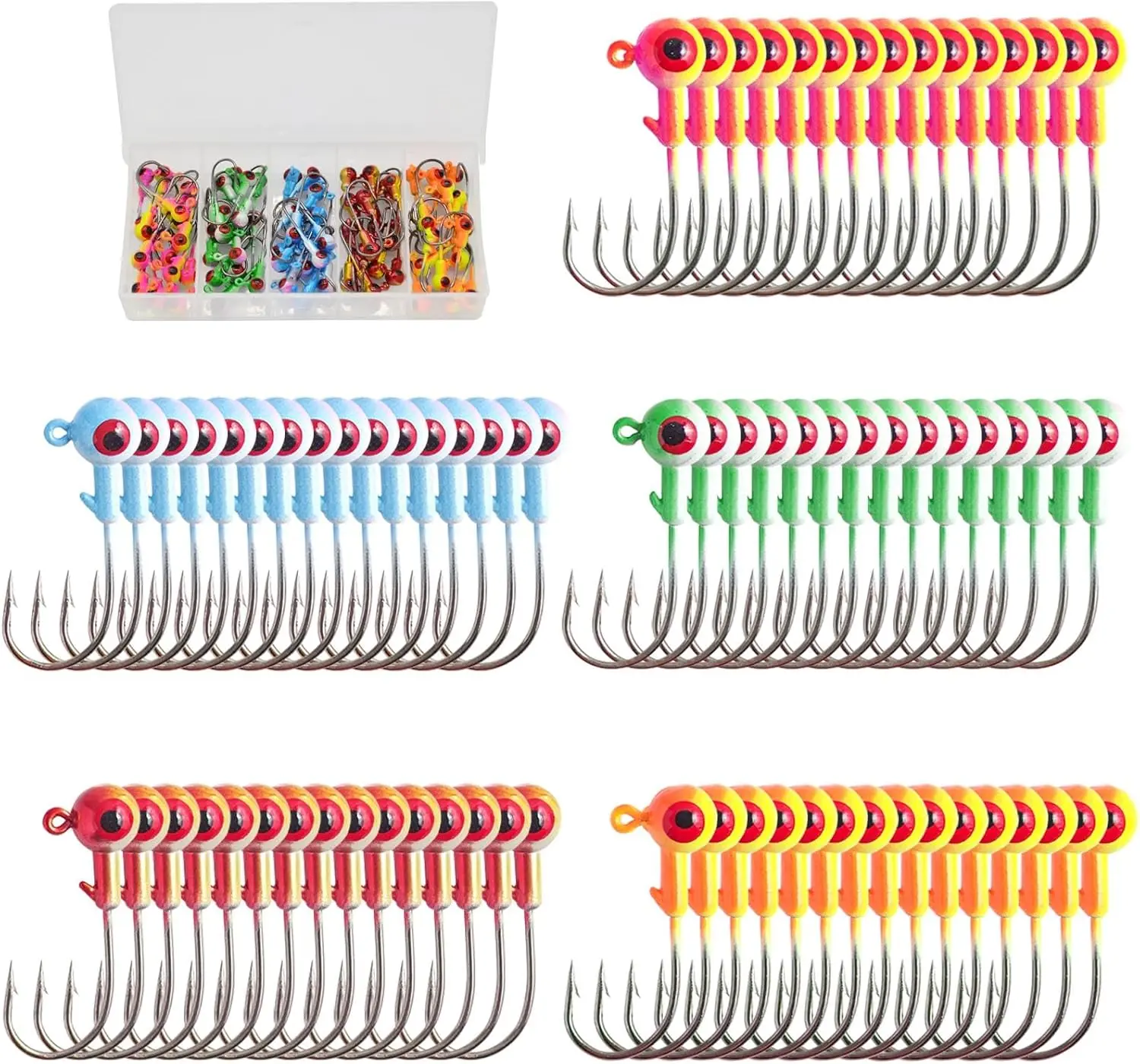 Vibrant Crappie Jig Heads Kit, 75 Pcs Durable Artificial Lures with Tackle Box, Angling Supplies for Bass & Trout (1/8-1/32 oz), Bottom Fishing Tackle, Durable Fishing Gear, Fishing Equipment