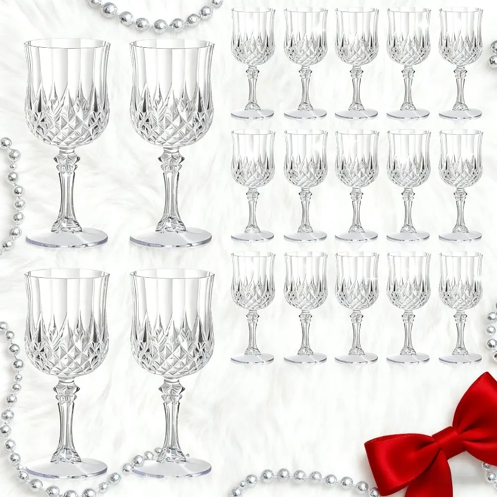 24 Pack White Party Plastic Stemmed Wine Glasses-7oz Retro Champagne Flutes, Wedding & Bridal Shower Party Supplies, Christmas Halloween Gift Banquet Drinkware, Bulk Pack for Home Decor，Christmas,Halloween Gift