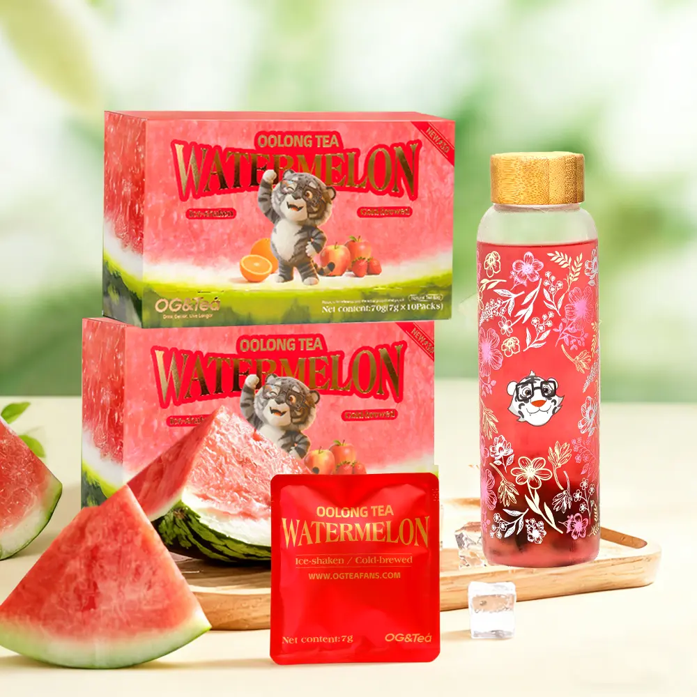 LIVE SPECIAL Bogo Newly Upgraded Summer Limited Edition Watermelon Oolong Tea ( 1 Carton 70g 7g×10packs) ×2 with Dragon Fruit Mango Sweet Orange Strawberry Apple And Free Color Changing Water Bottle