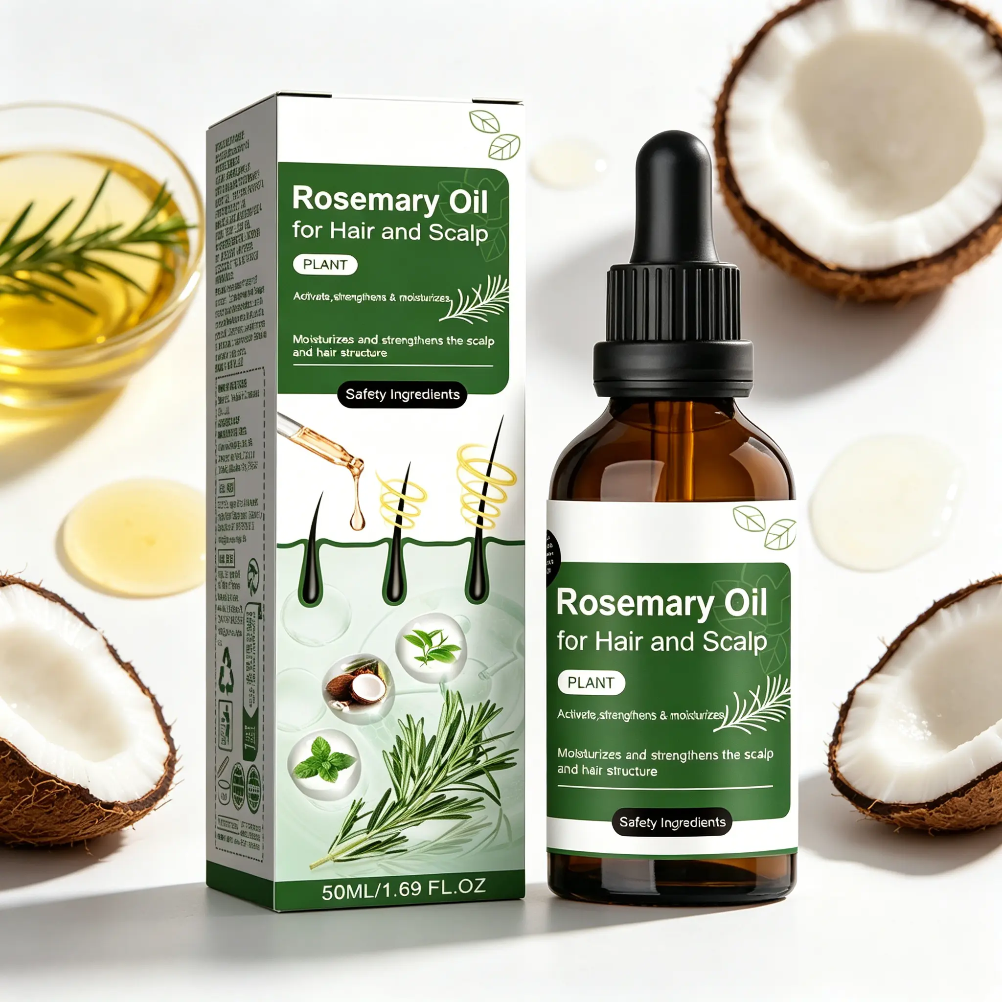 Rosemary Oil for Hair & Scalp 50ml – Activates, Strengthens & Moisturizes – Promotes Thicker, Fuller Hair – Nourishes Hair Follicles & Scalp – Natural Plant Formula for Hair Growth – Daily Hair Care