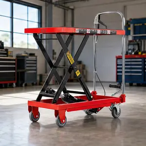 ARCH Hydraulic Lift Table Cart 500 lb Capacity 28.5 Inch Lifting Height Single Scissor Lift with Non-Slip Pads and 4 Wheels for Material Handling and Transportation Red+Black Steel, Red+Black Color Options, Steel Material, Product Weight: 92.00 lb