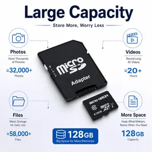 Micro SD Card 128GB 1 Pack , Memory Card for Older Camera, Phone, PDA, 3D Printer  - Suitable for Laptop,Black