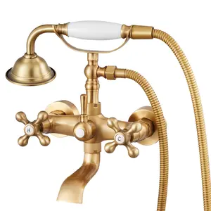 VEVOR Clawfoot Tub Faucet, Wall Mount Bathtub Faucets with Handheld Shower, Vintage Brushed Gold Clawfoot Tub Filler Faucet Shower Kit with Adjustable Swing Arms & 360 °   Rotation Spout for Bathtubs