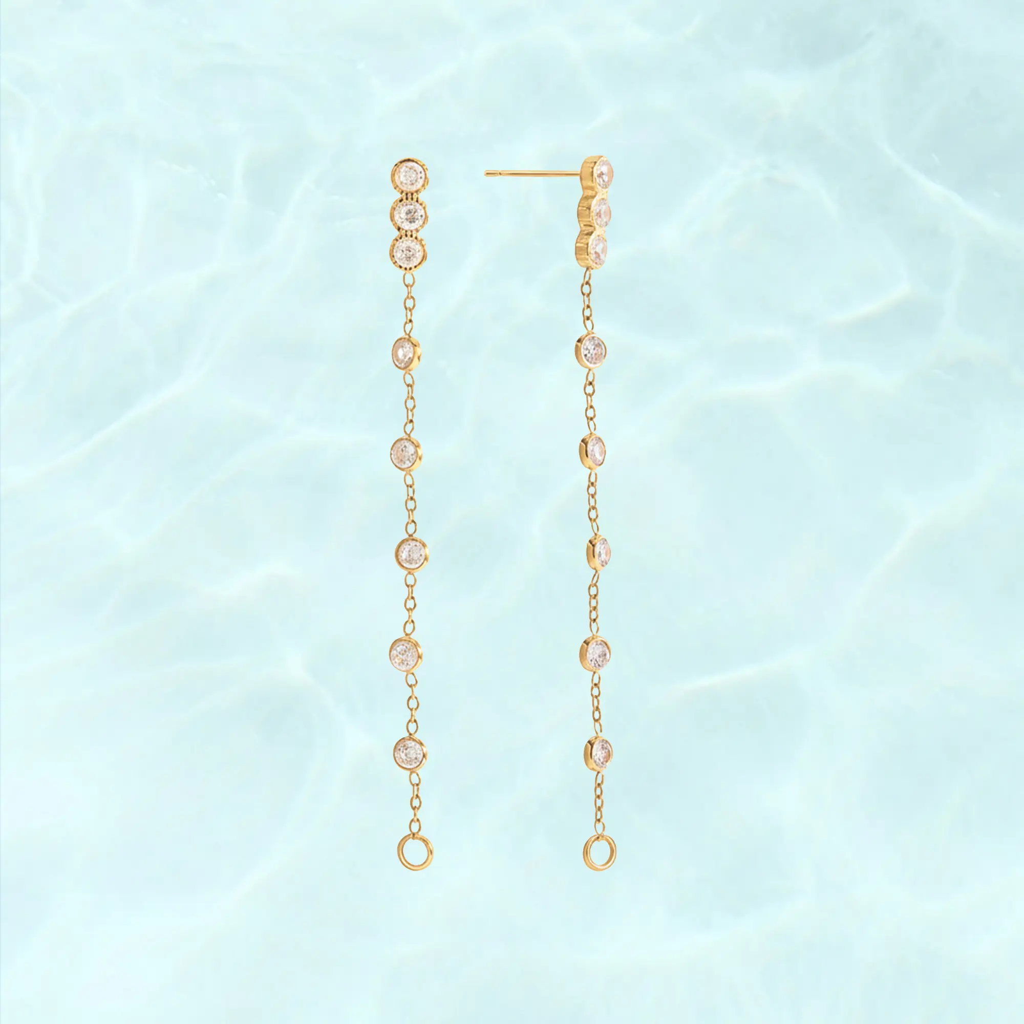 PAVOI Waterproof Dangle Earrings for Women - 14K Gold Plated Long Drop Earrings with Cubic Zirconia - Stainless Steel Elegant Linear Dangling Jewelry Gifts