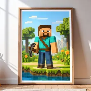 Steve Minecraft Wall Art Block Pixel Art Poster For Bedroom & Gaming Room Decor Print For Boys And Gamers