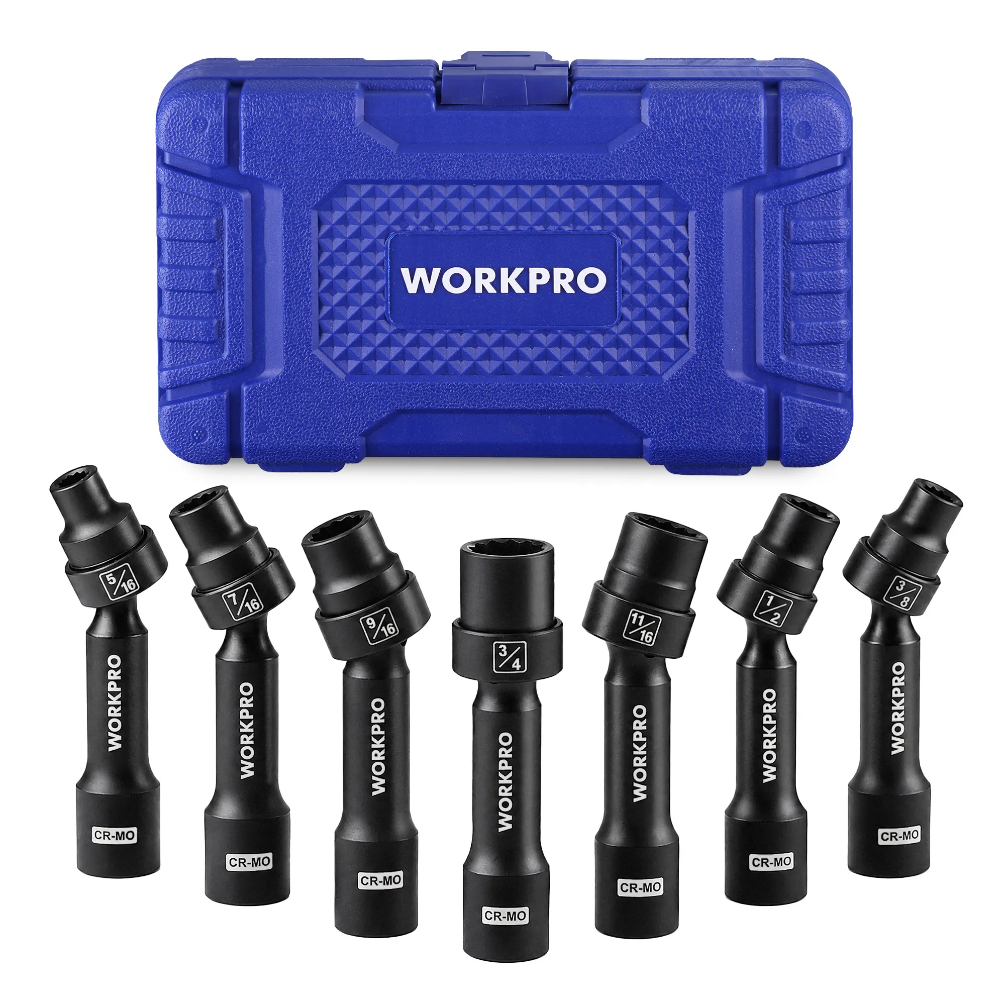 WORKPRO 7PACKS 1/2" Drive Driveline Socket Set with Storage Case | 12-Point SAE Swivel Socket, CR-MO Steel Driveline Limited Clearance Socket Set for Automotive and Mechanical Use