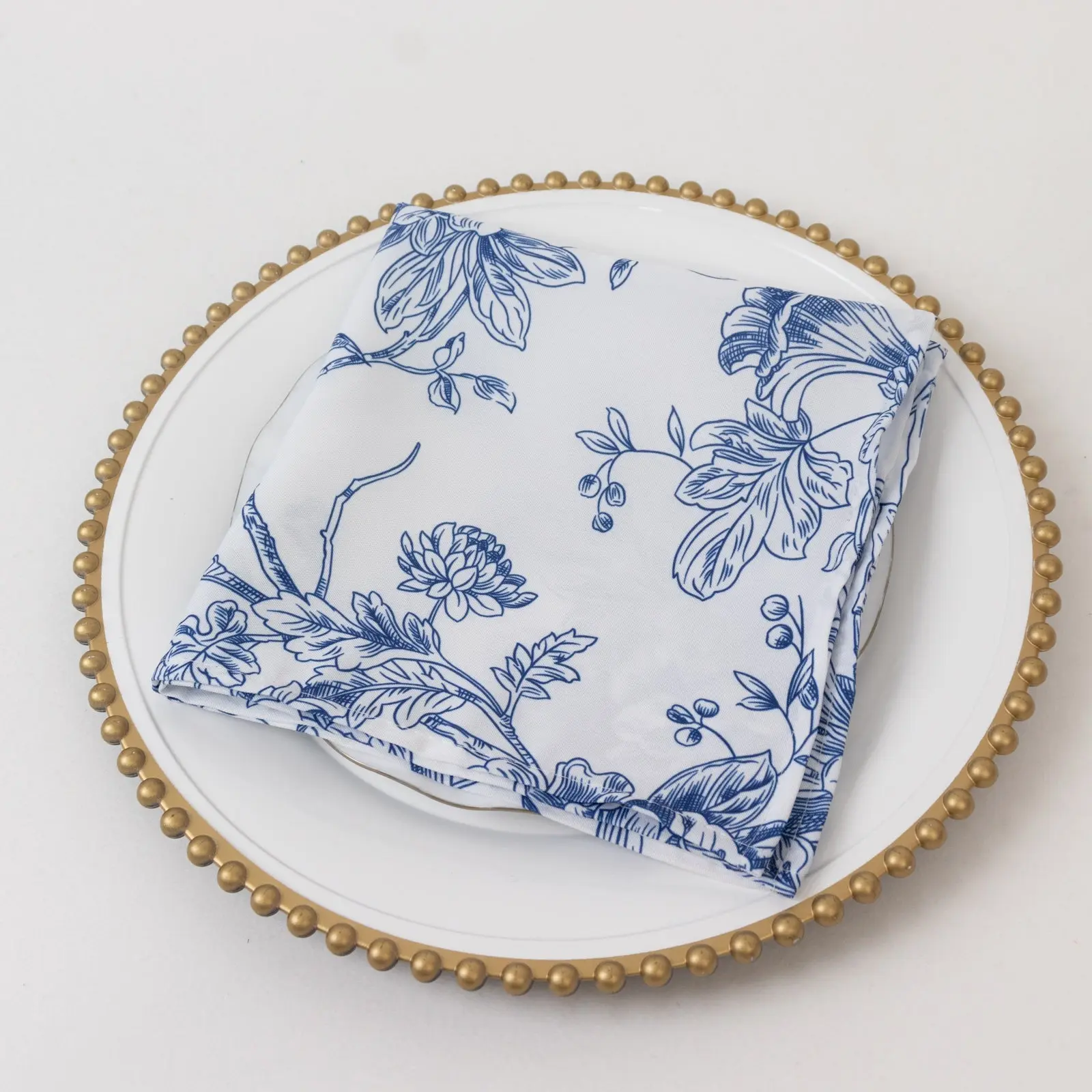 5-Pack Classic Floral Design Cloth Napkins Bulk - 17"x17" Blue and White French Toile Charm Reusable Tableware for Birthday Party Use, Dining