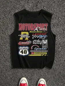Racing Print Tank Top, Streetwear Sporty Style, Men's Fitness Casual Home Wear, Summer Loose Fit, Women's Cool Street Fashion