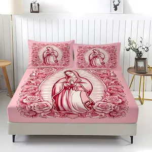 Guadalupe Madonna Patterned Bed Sheet (Including 1 Bed Sheet And 2 Pillowcases), Catholic Bedding Set, Soft And Comfortable For Catholic Bedroom Decoration, Decorative Bedsheet Sets, The Lord Will Bless You