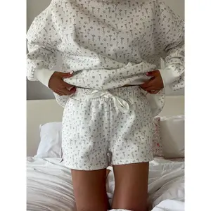 White Ditsy Blue Floral Sweat Shorts