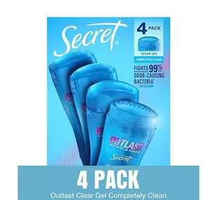 Secret Outlast Clear Gel Deodorant 2.6 oz 4 Pack - Fights 99% Odor Causing Bacteria for Reliable Odor Protection Daily Body Care Underarm Antiperspirant Underarm Antiperspirant