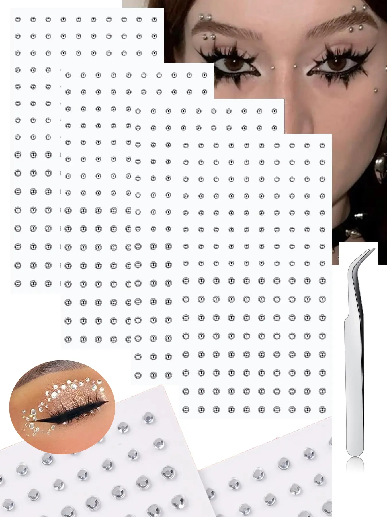 Fake Lip Sticker Set, Stainless Steel Non-Piercing Fake Face Piercing Jewelry Face Jewels, Disposable Lip Nose Piercings Kit & Eyebrow Stickers