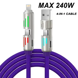 RGB Light Column 2-In-2 Fast Charging Supported Phone Charging Cable, 1m Tpe Data Line, USB PD to Type-C iOS Interface, Multifunctional Travel Charger