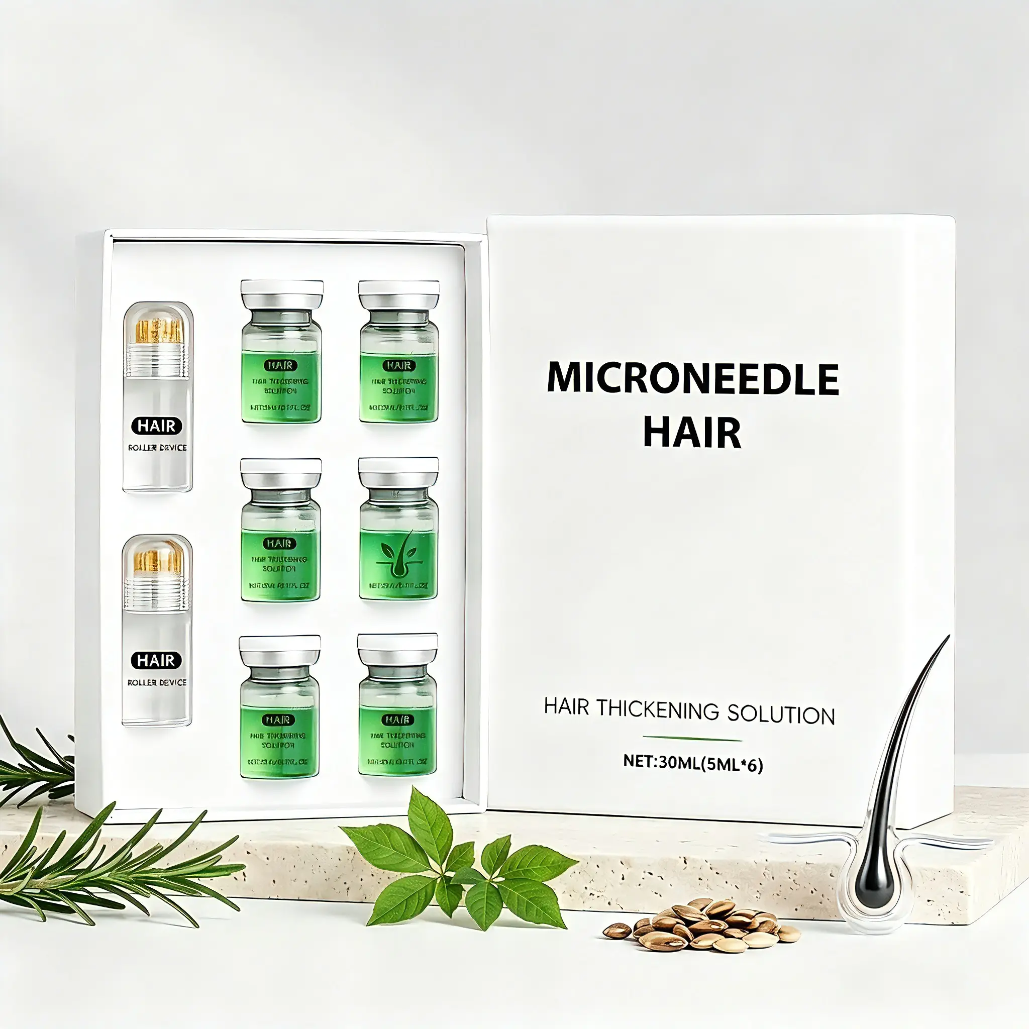 Hair Thickening & Repairing Scalp Treatment Serum - Hydrating Moisturizing Hair Restore Haircare Liquid, Daily Use with Roller Apply Microneedle Roller for Enhanced Absorption, Ginger & Peppermint Infused, 6 Pack x 5ml, Targeted Scalp Roll